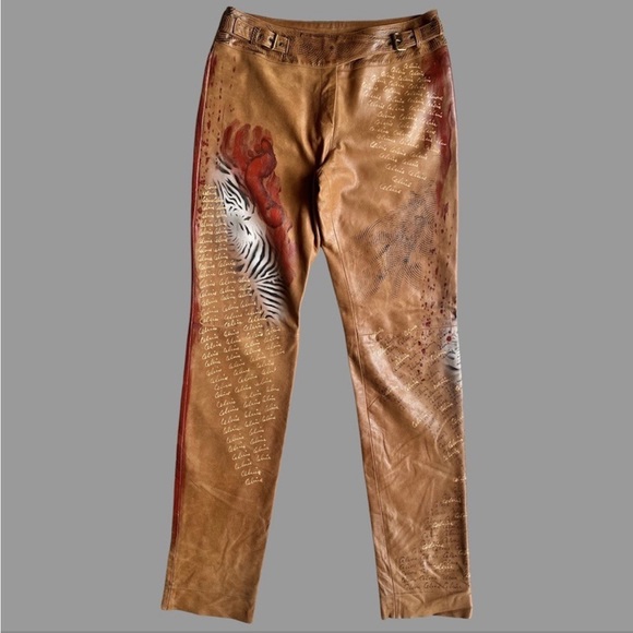 -๐๐๐๐- ๐ฅ๐๐ฑ๐๐๐ฅCELINE RUNWAY VINTAGE SUPER RARE!! HANDPAINTED GOATSKIN PANTS - Picture 12 of 17